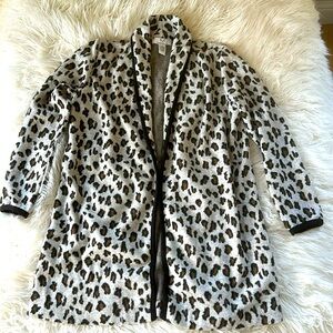 Magaschoni Leopard Print Open Front Cardigan Sweater- size Medium